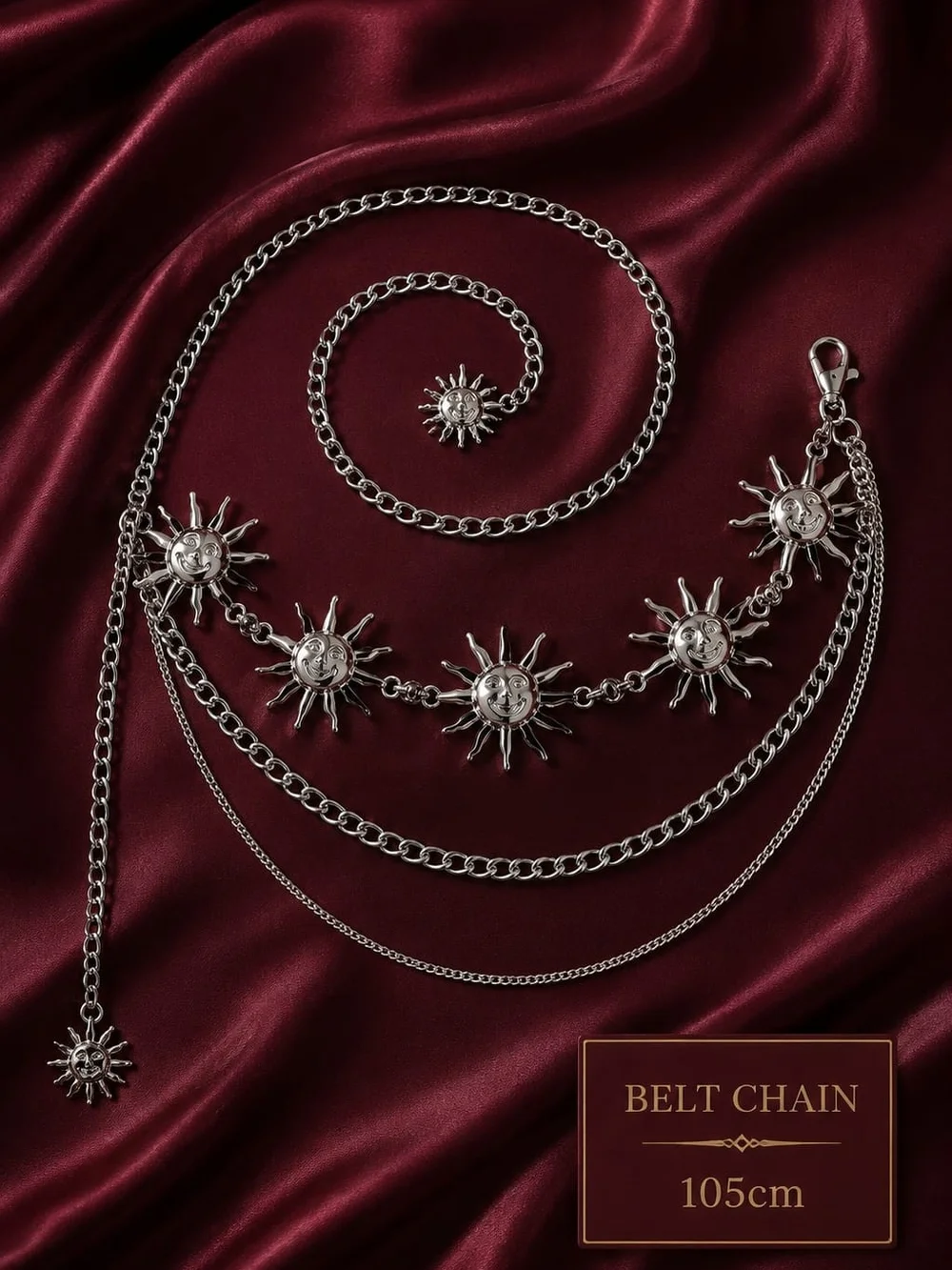 Silver Sun Charm Chain Waist Belt